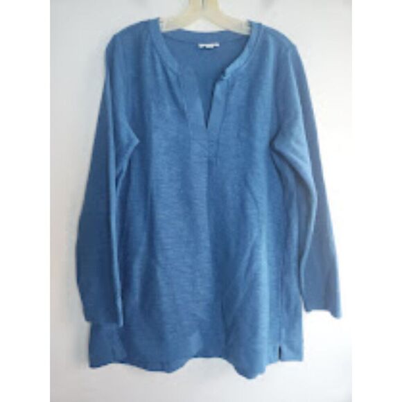 J.Jill Women Blue V-Neck Cotton Blend Knit Tunic Sweater Top size Medium - Picture 1 of 8